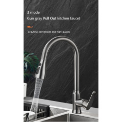 Brass Pull Out Kitchen Tap 360 Degree Rotation Kitchen sink Gun Gray Tap 3 Modes Water Outlet Spout Water Mixer Tap