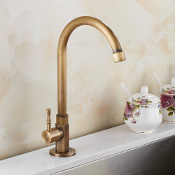 High Quality Tap Brass Classic Only Cold Water Kitchen Sink Tap Gooseneck Single Lever Outdoor Tap Bronze Brushed Finish